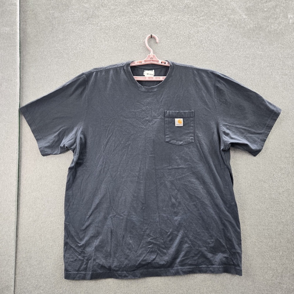 Carhartt Men Shirt 3XL Blue‎ K87 BLS Logo Short Sleeve Loose Fit Pocket